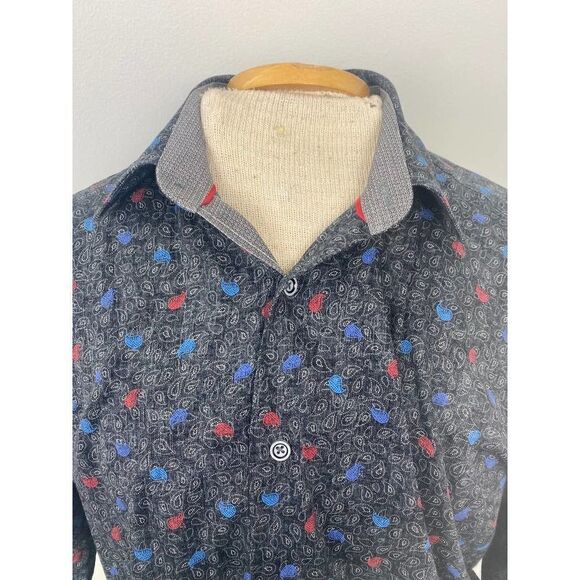 Mizumi Collezion Button Down Shirt Contrasting Cuffs & Collar Paisley - Large - Picture 4 of 11